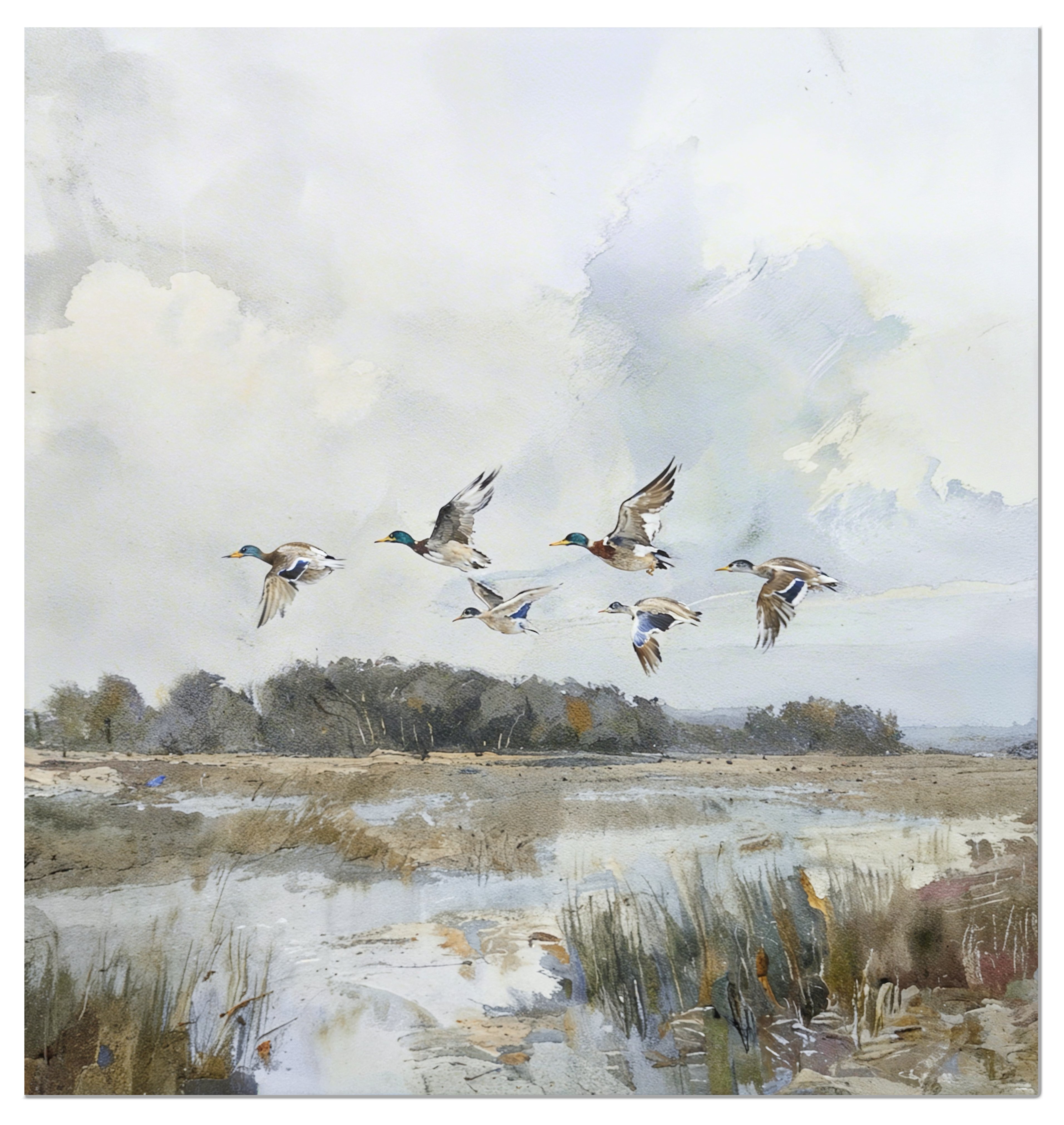 Flyway - Original Watercolor Giclee on Canvas - Mallards