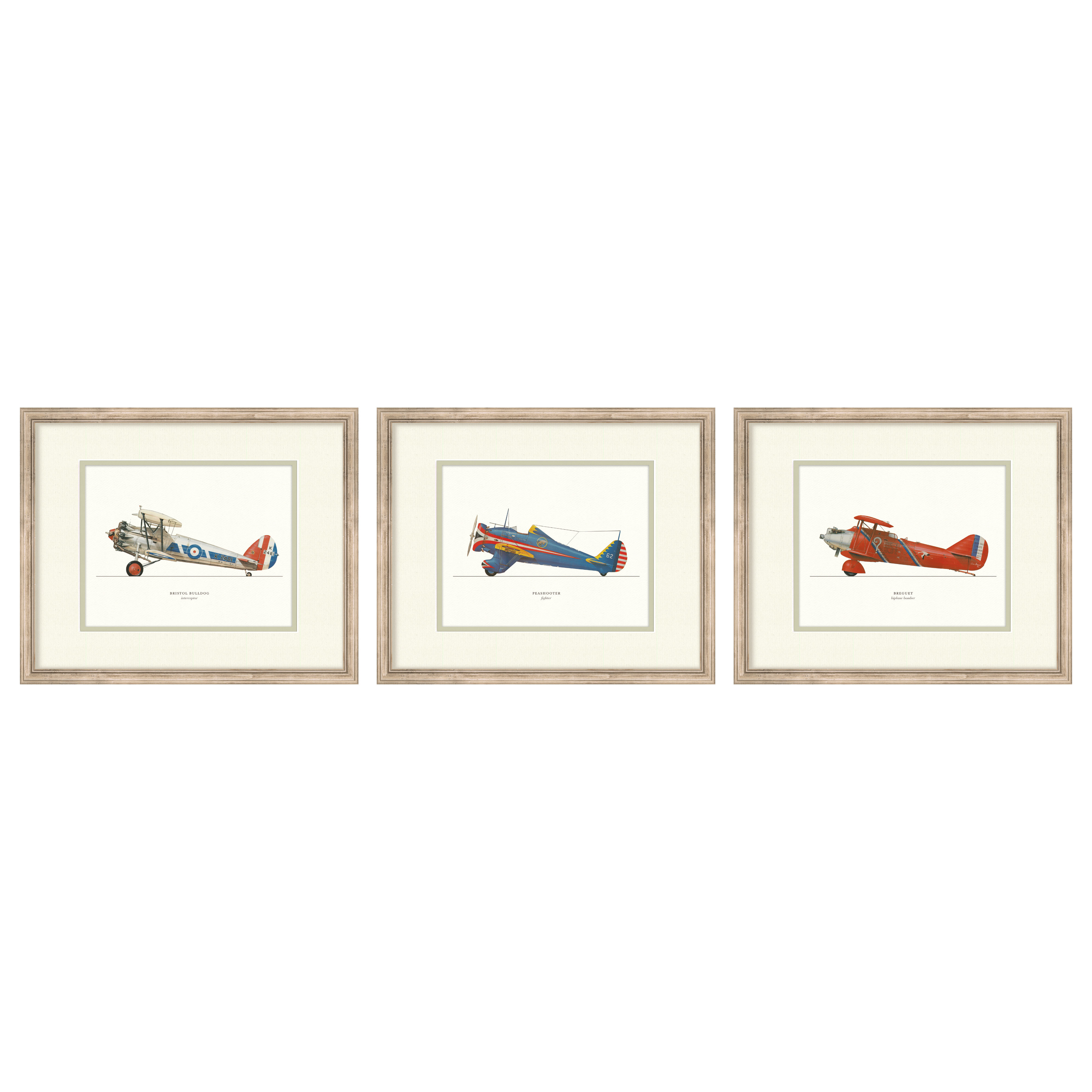 Vintage Airplanes Curated Set of 3 — vintage aviation illustration gallery wall collection