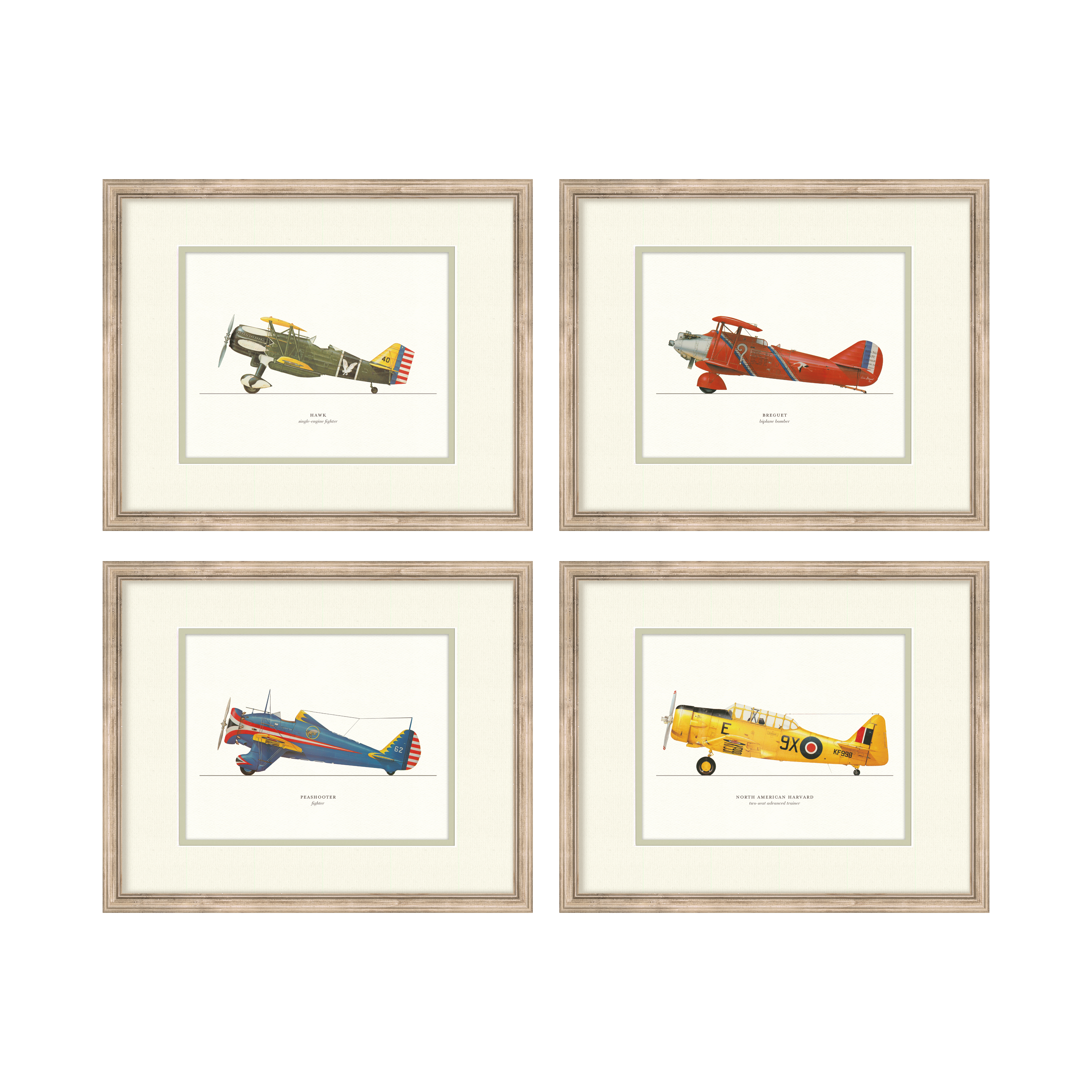 Vintage Airplanes Curated Set of 4 — vintage aviation illustration gallery wall collection