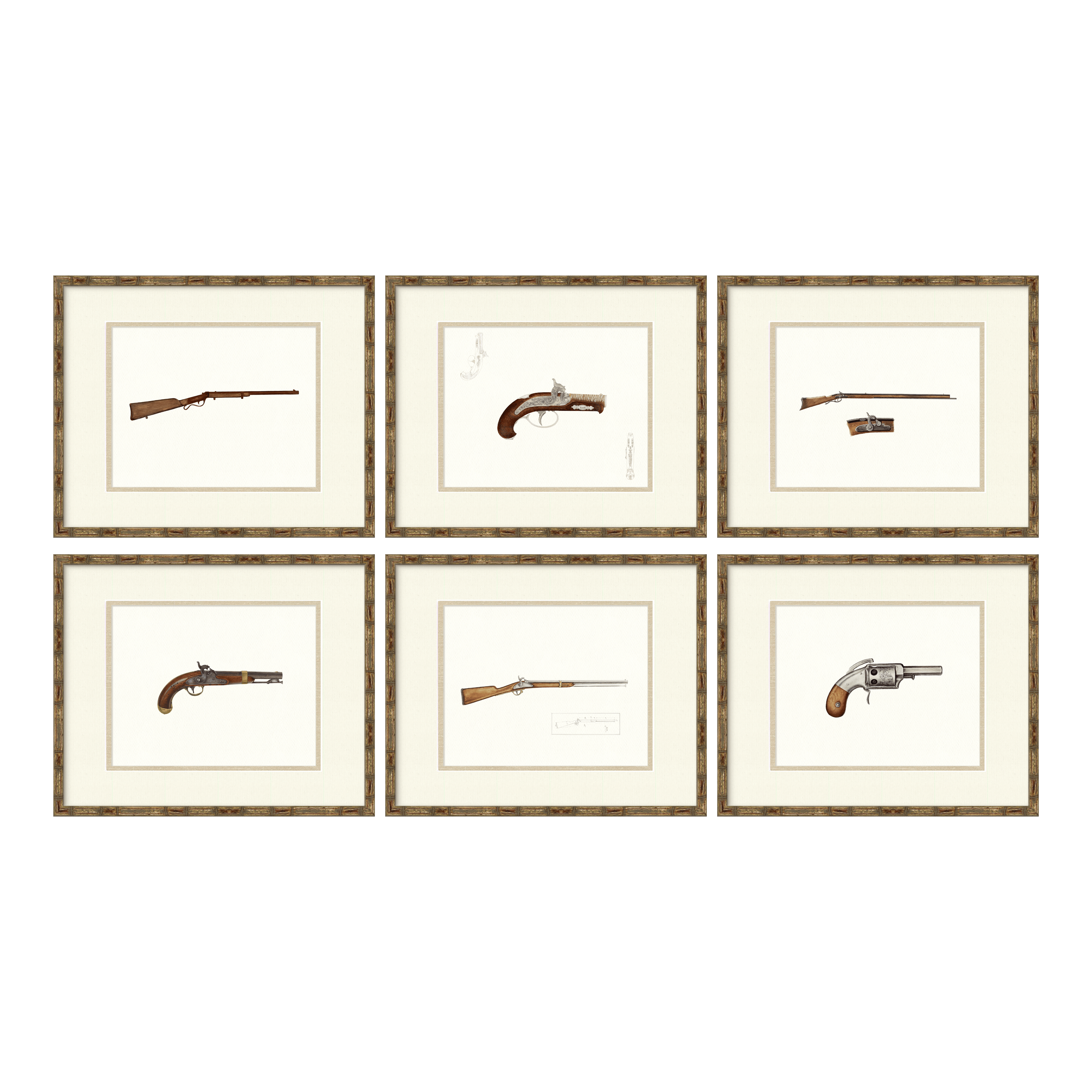 Antique Gun Illustrations - Set of 6 Long and Hand Guns