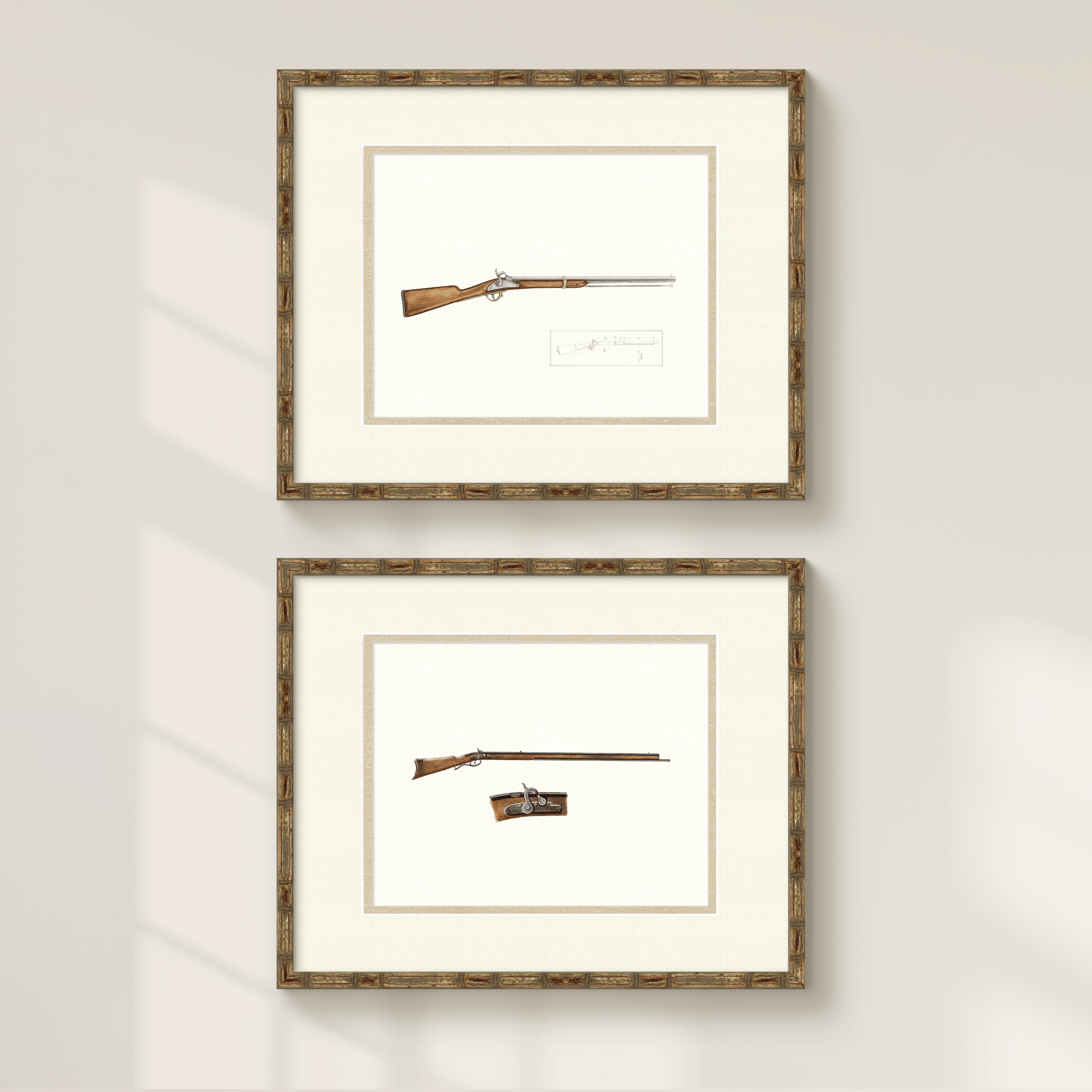 Antique Gun Illustrations - Set of 2 Long Guns