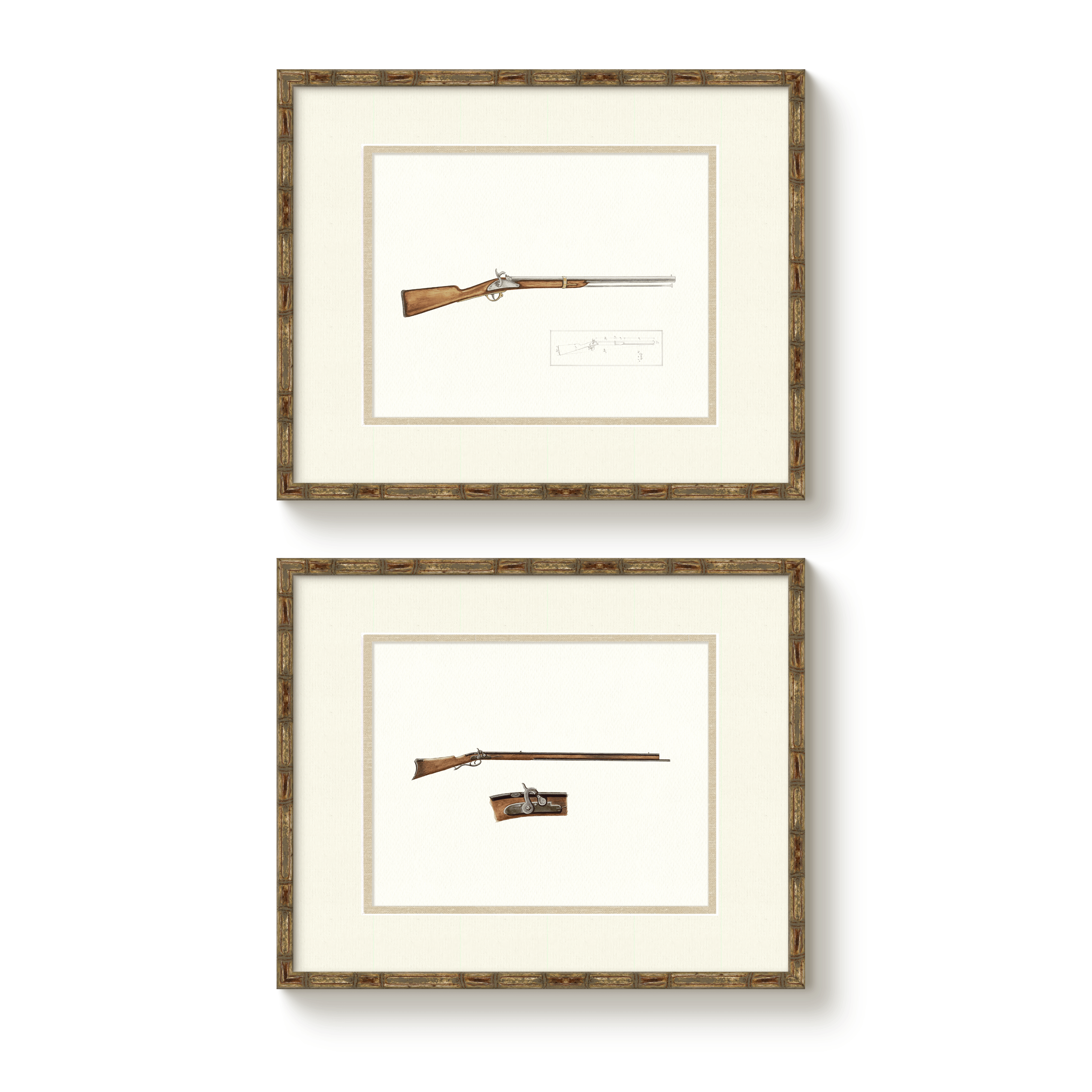 Antique Gun Illustrations - Set of 2 Long Guns