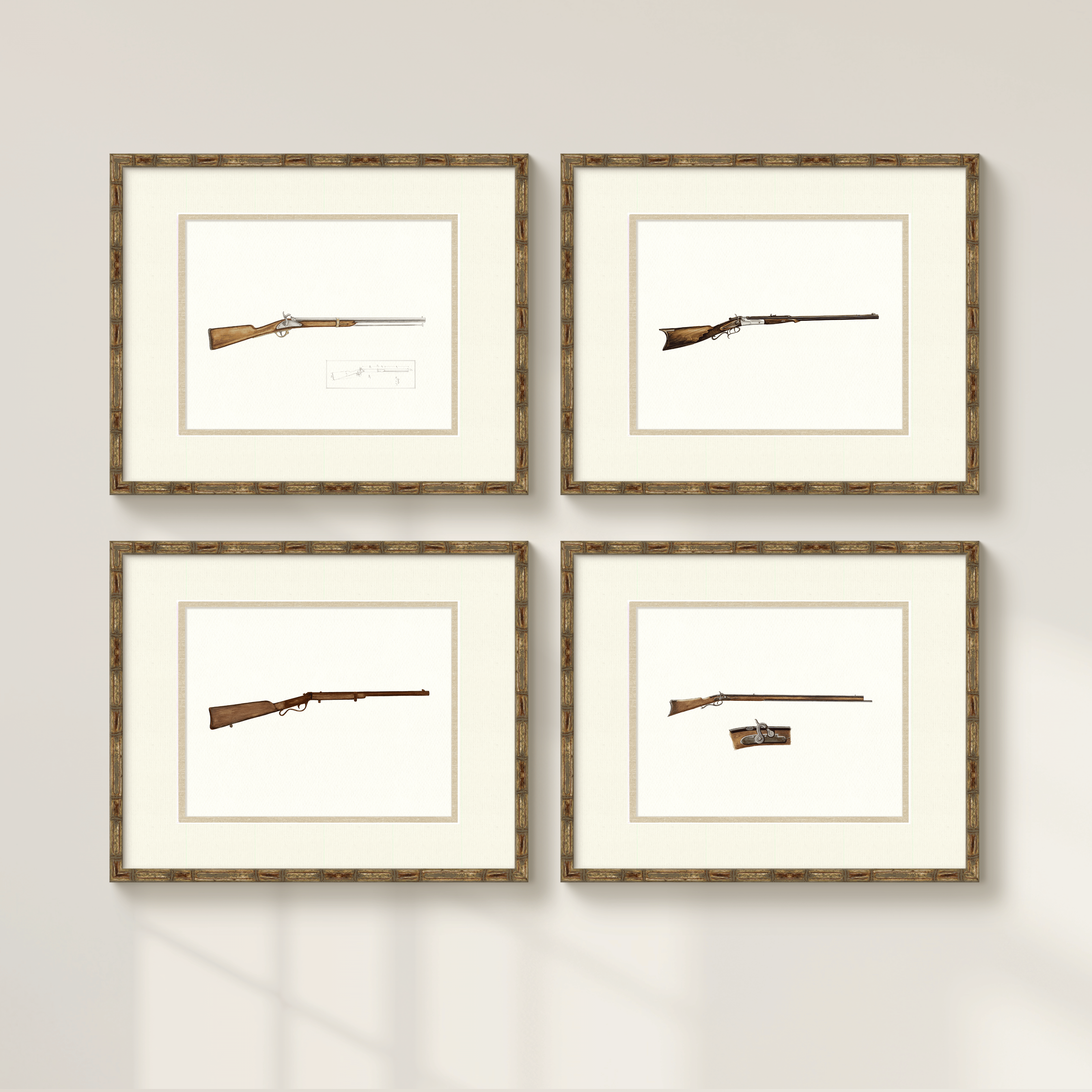 Antique Gun Illustrations - Double-Set Trigger Percussion Rifle