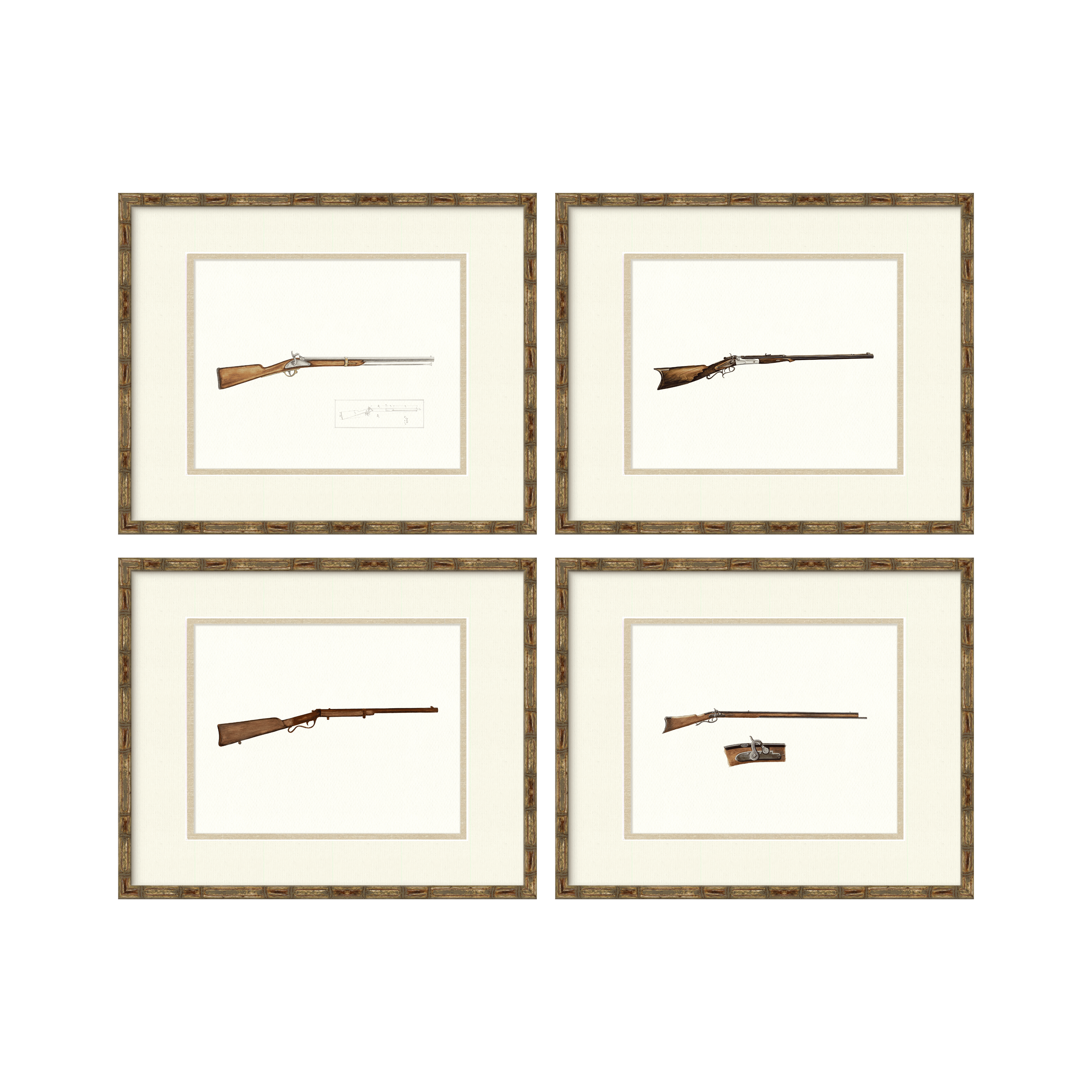 Antique Gun Illustrations - Set of 4 Long Guns