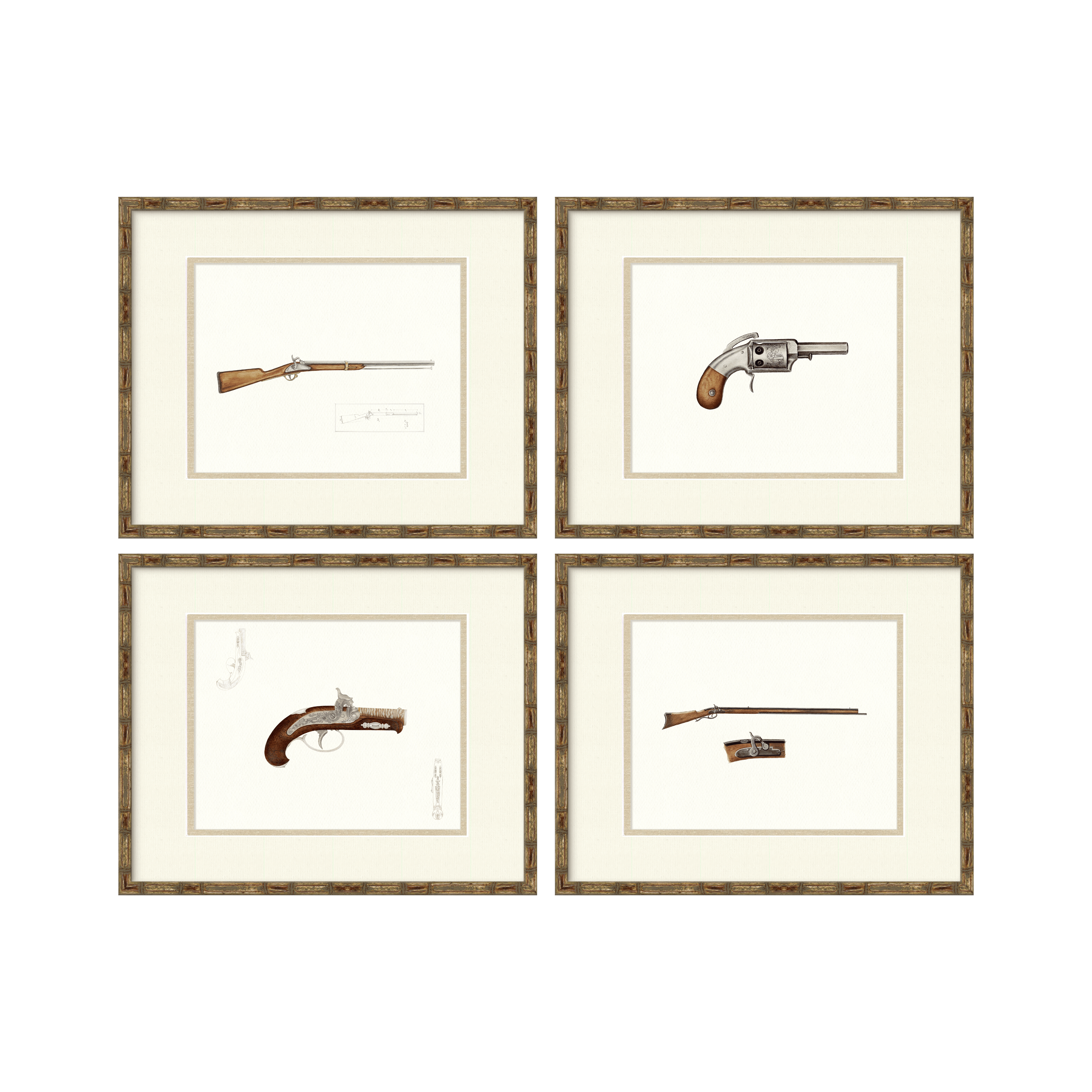 Antique Gun Illustrations - Set of 4 Long and Hand Guns