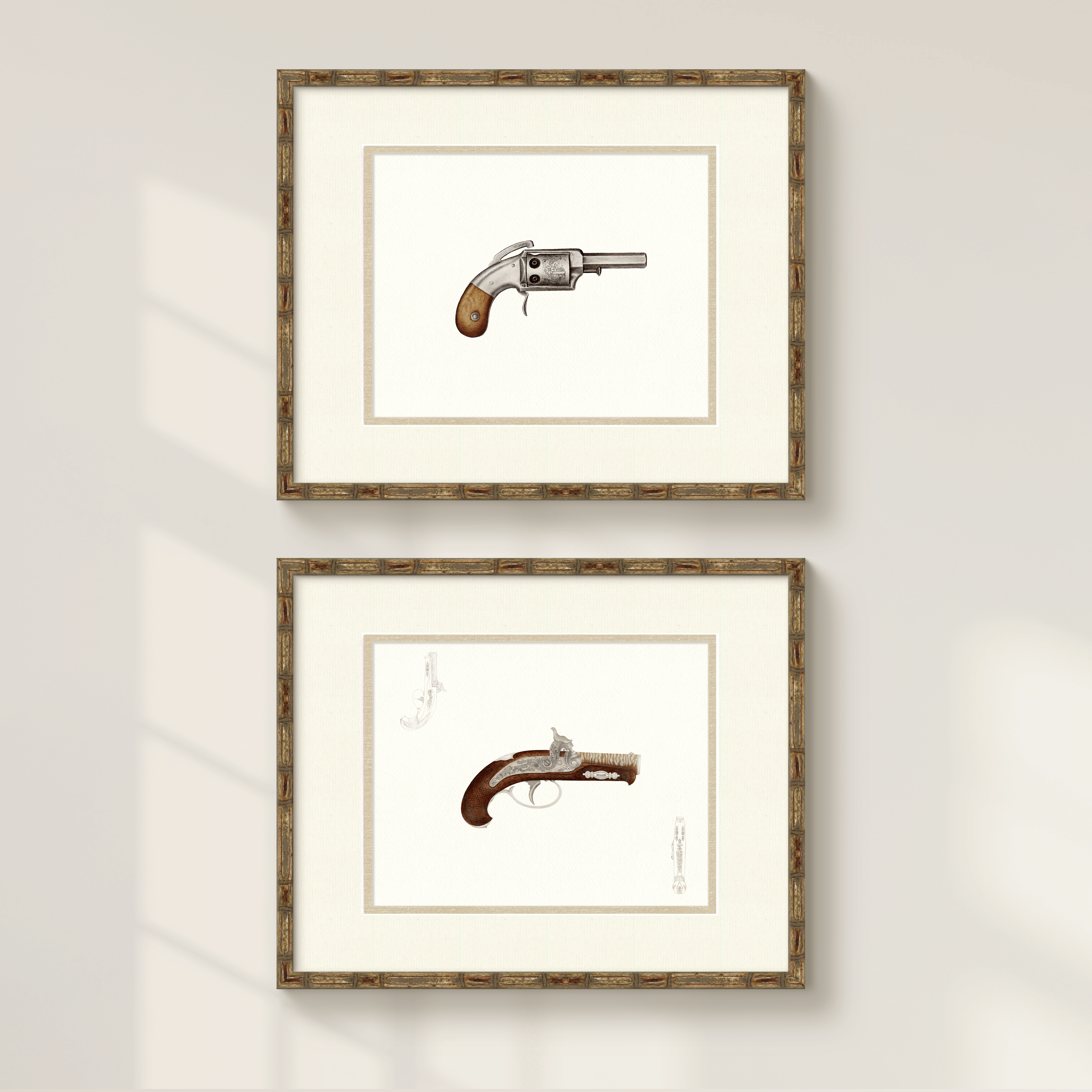 Antique Gun Illustrations - Set of 2 Hand Guns