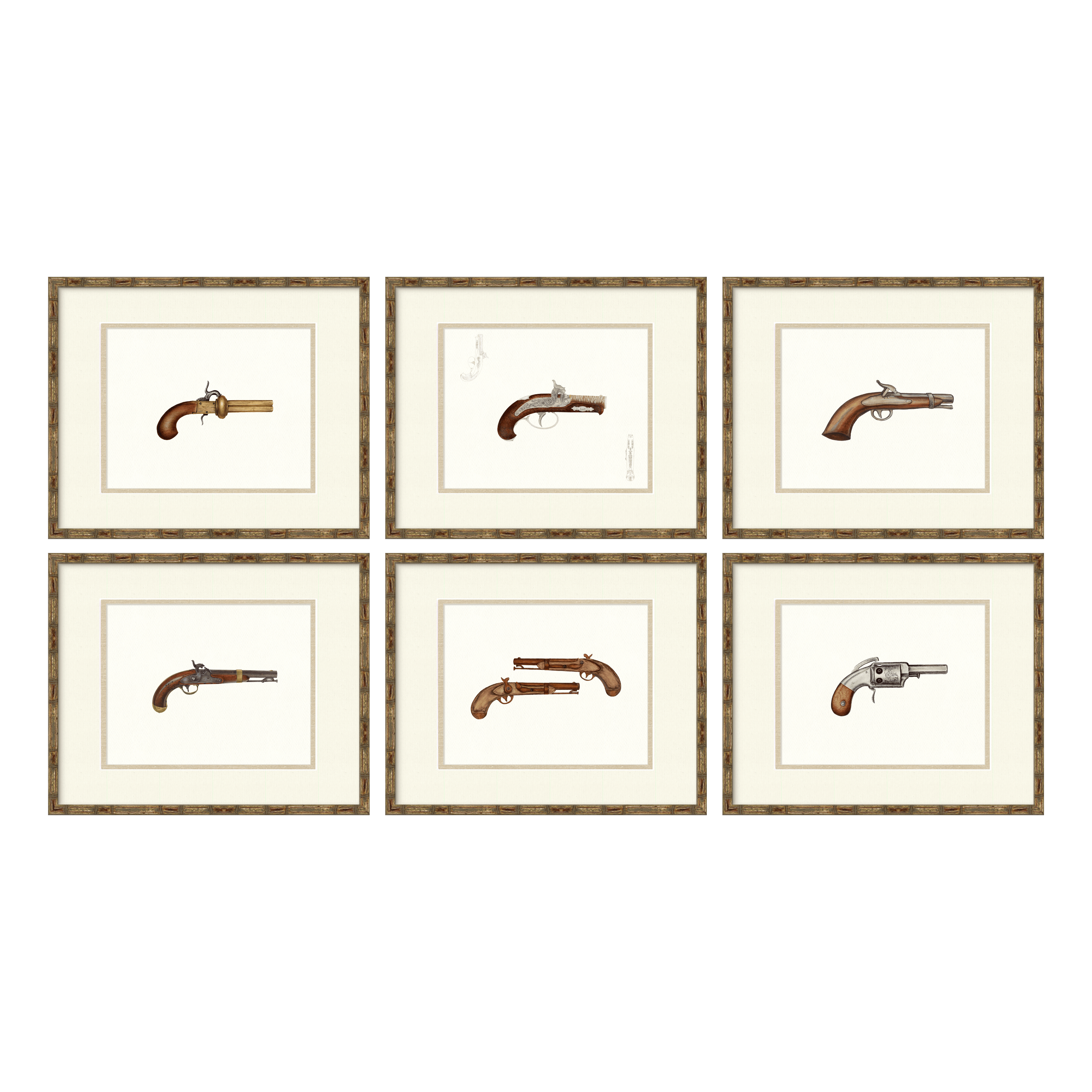 Antique Gun Illustrations - Set of 6 Hand Guns
