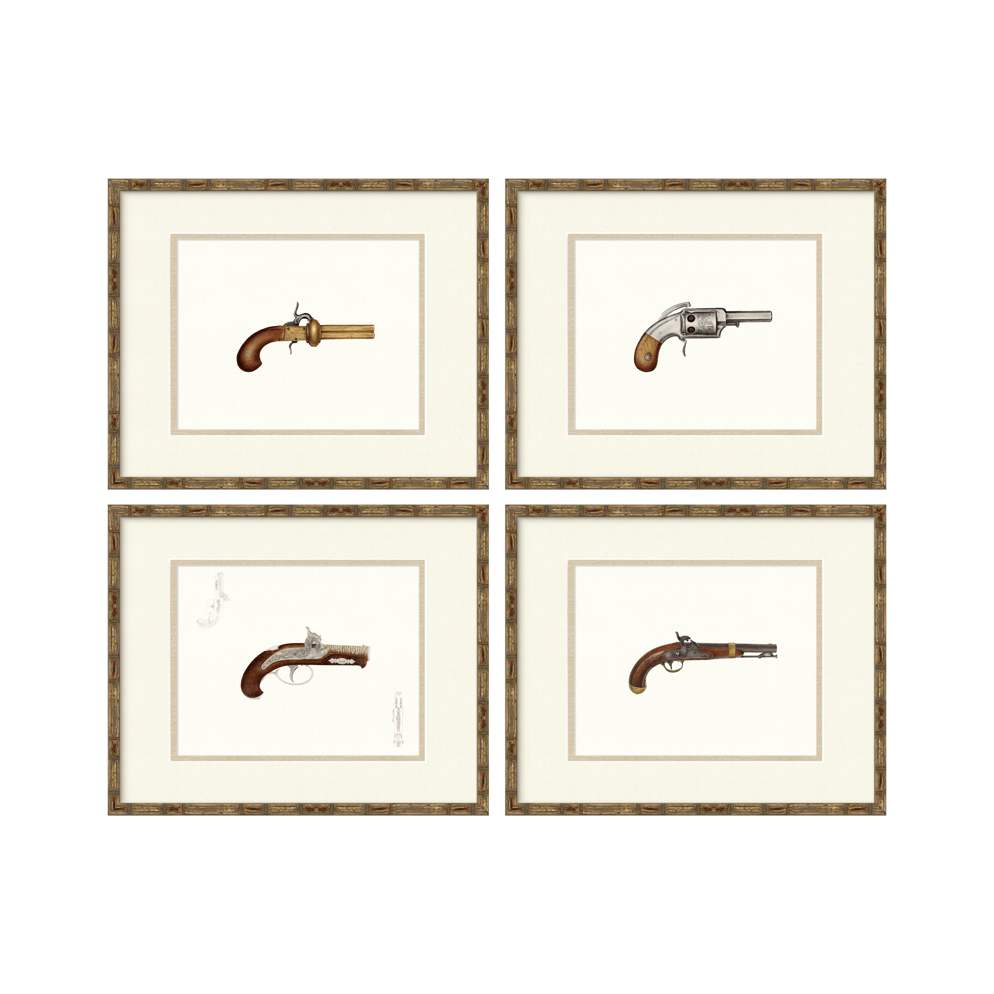 Antique Gun Illustrations - Set of 4 Hand Guns