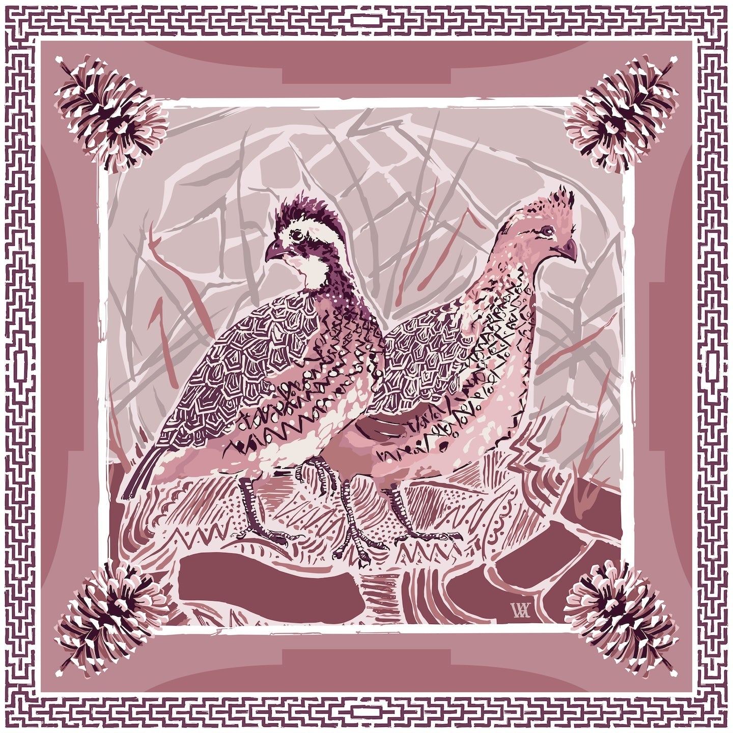 Quail Pair Silk Scarf