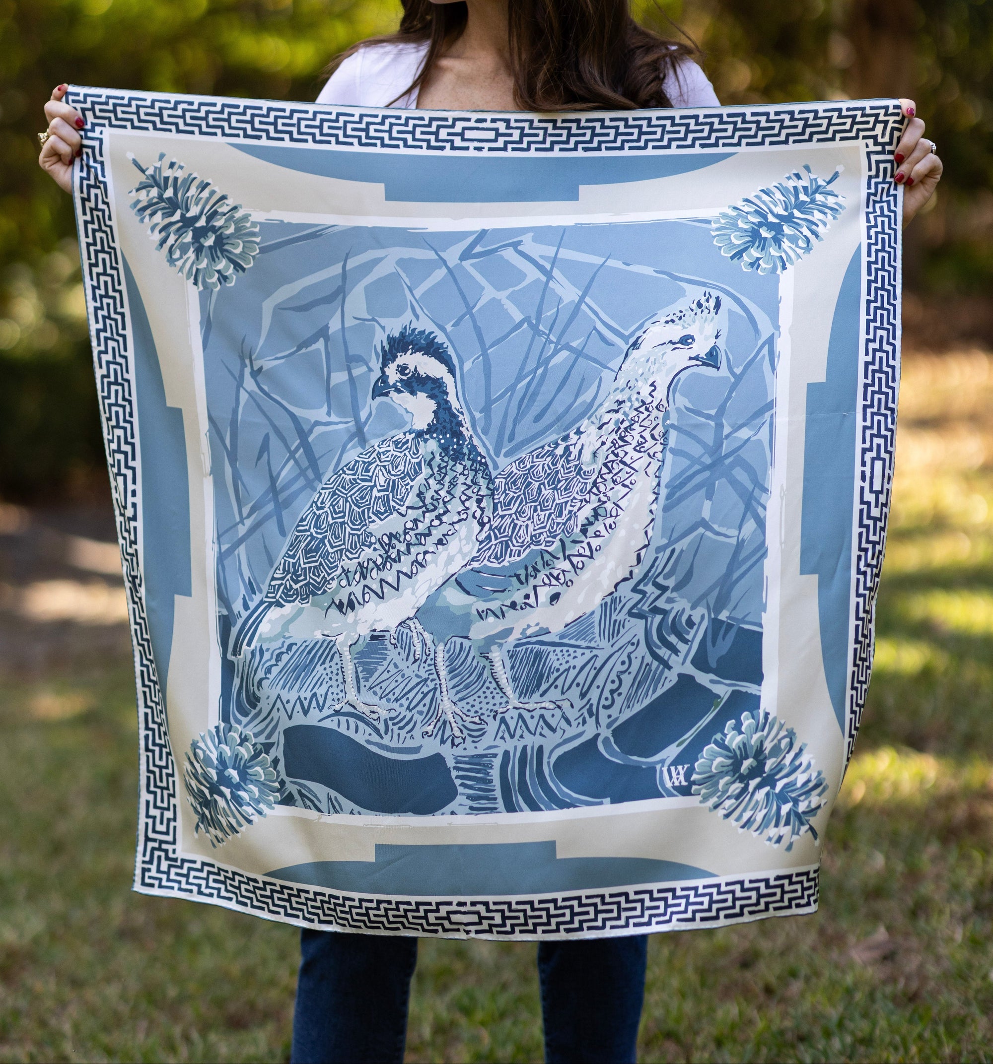 Quail Pair Silk Scarf