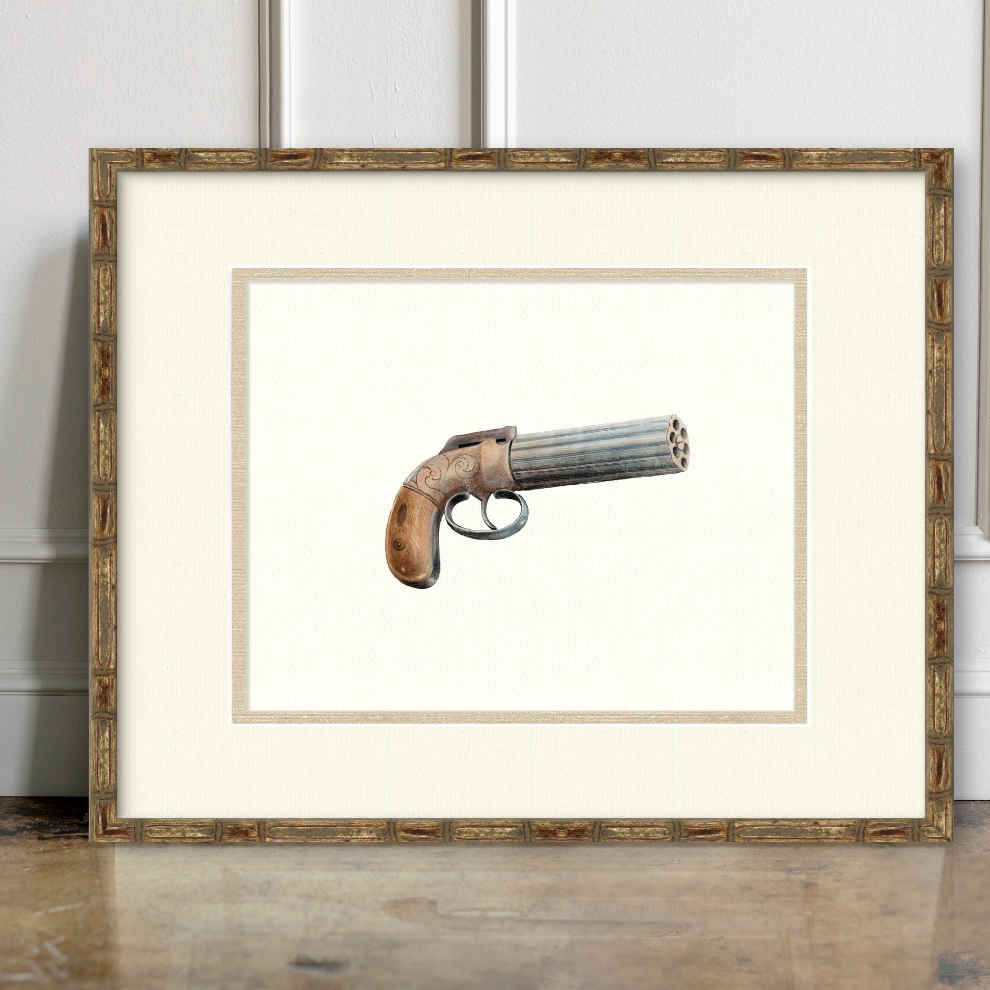 Antique Gun Illustrations - Allen & Thurber Pepperbox Revolver - room mockup