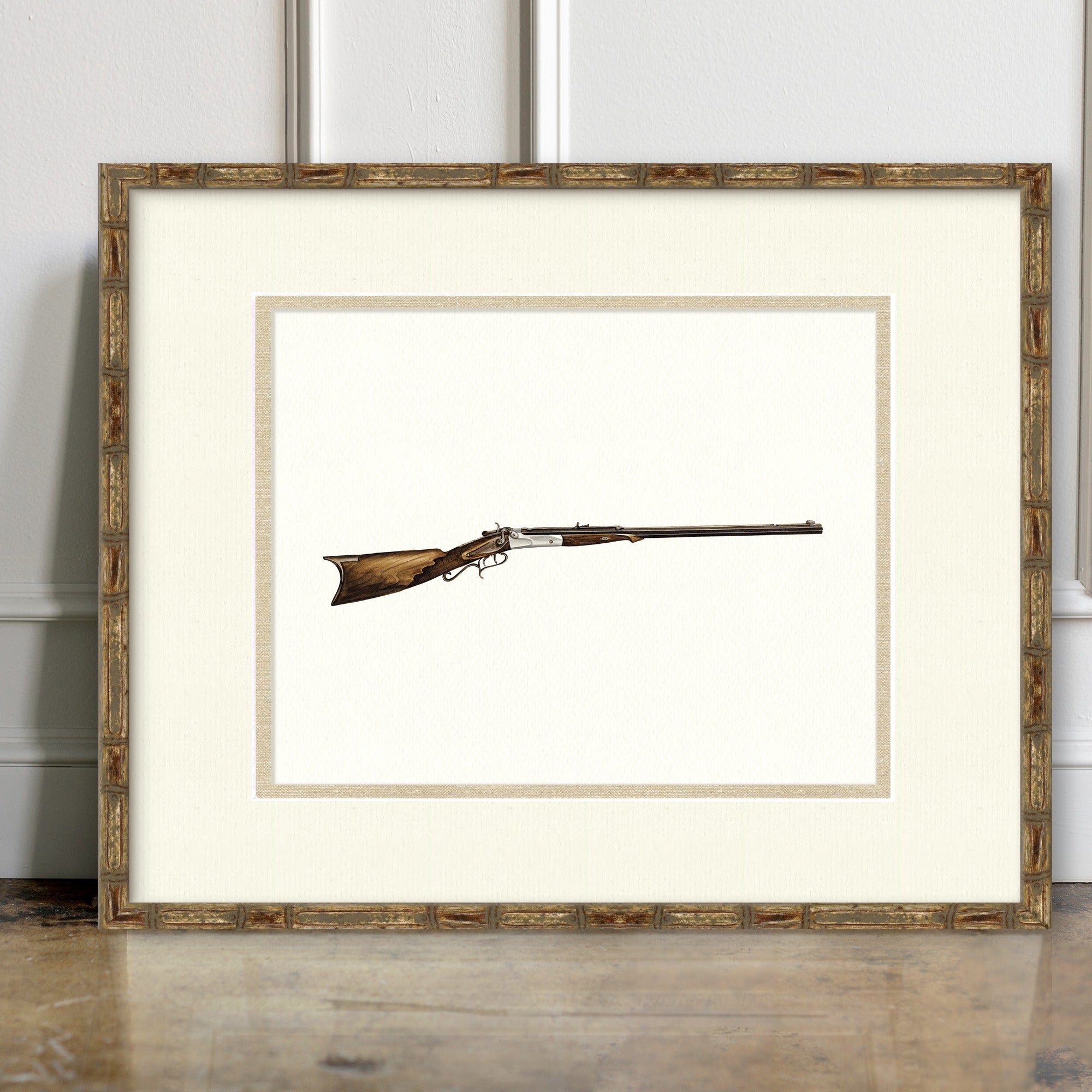 Antique Gun Illustrations - Double-Set Trigger Percussion Rifle - room mockup