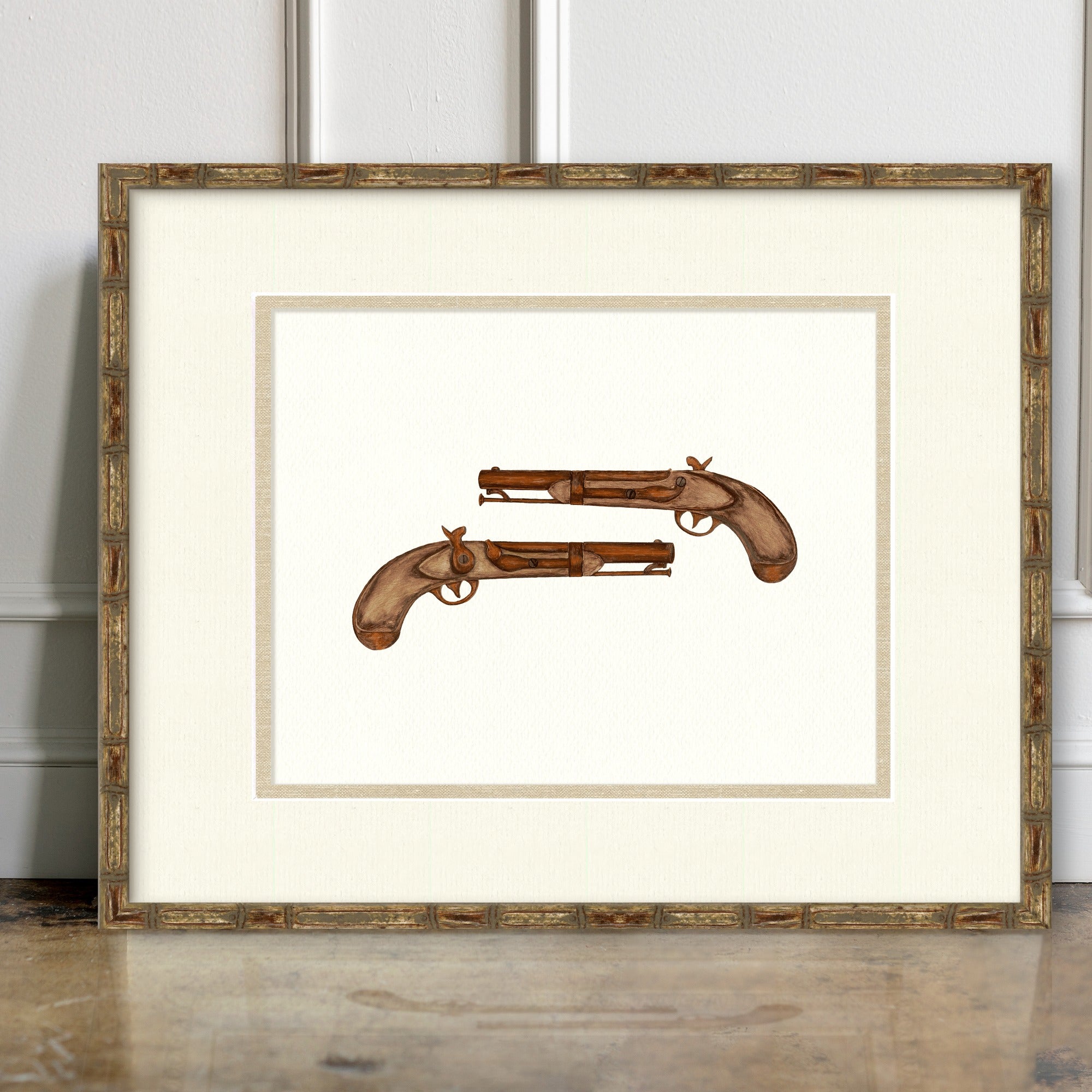 Antique Gun Illustrations - French Percussion Pistol - room mockup
