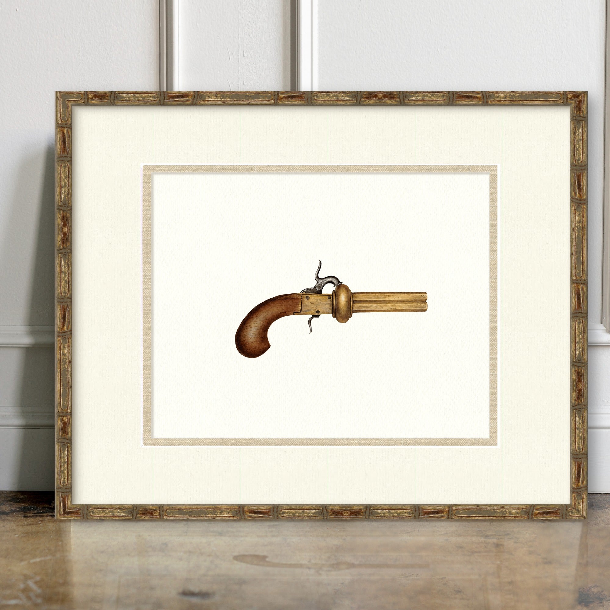 Antique Gun Illustrations - Swedish Darling Pepperbox Revolver - room mockup