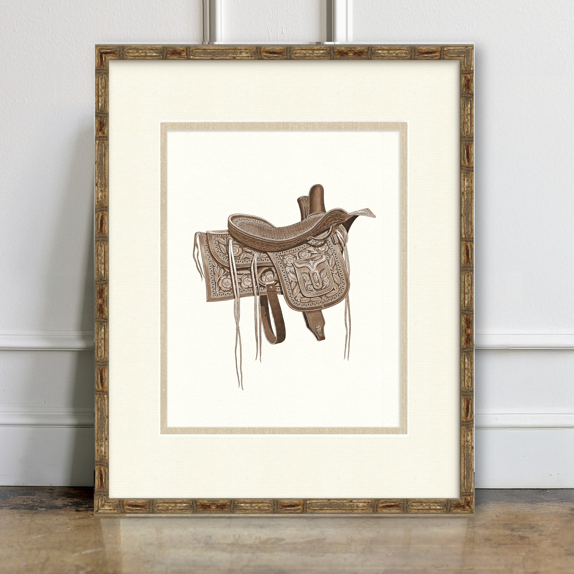 Vintage Saddle Illustrations - Bandera - room mockup