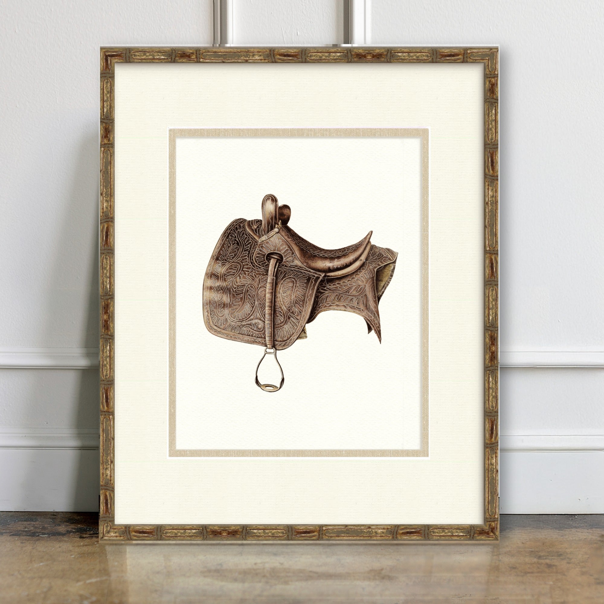Texas — early 20th-century vintage American saddle watercolor illustration