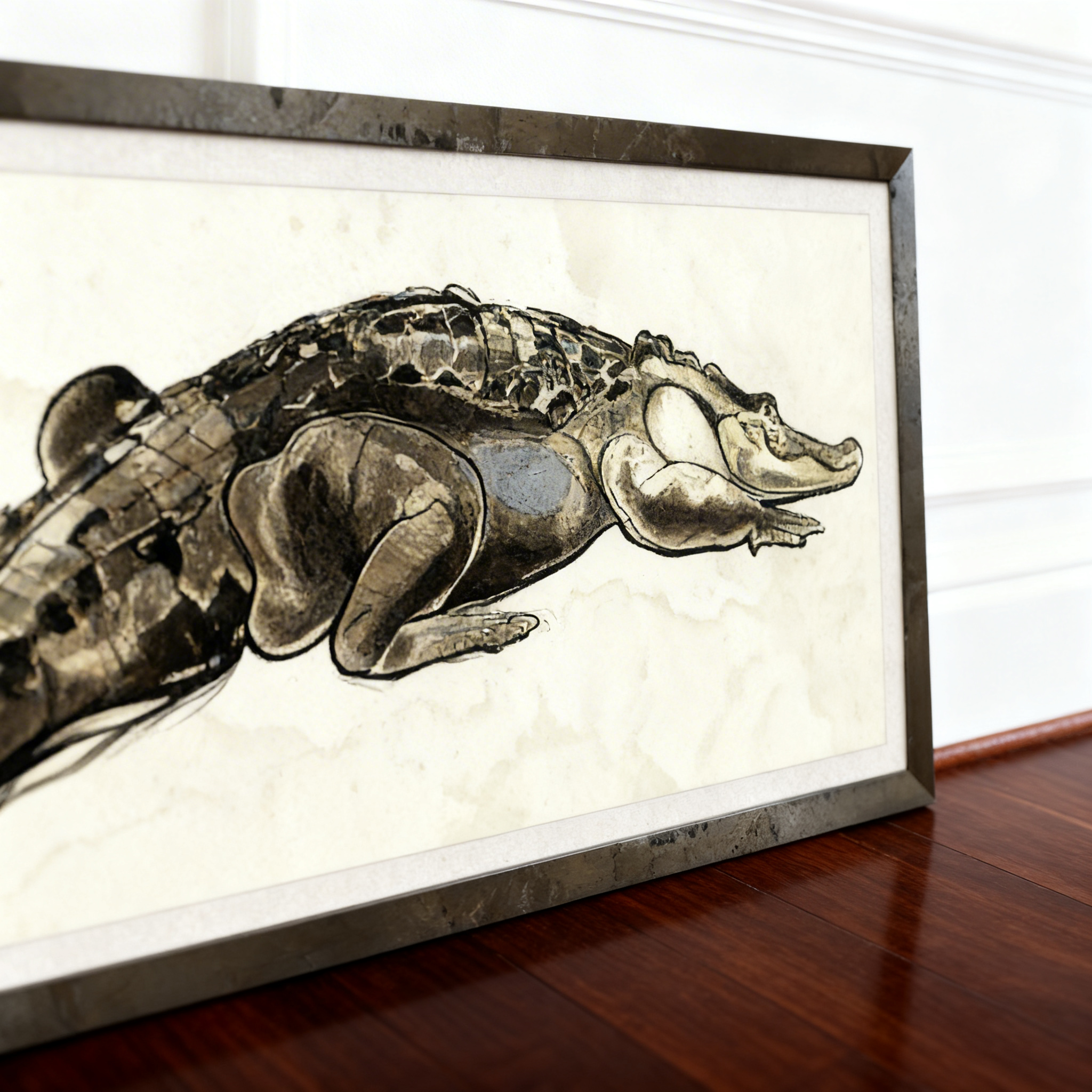 In Repose alligator — ink wash wildlife illustration art print
