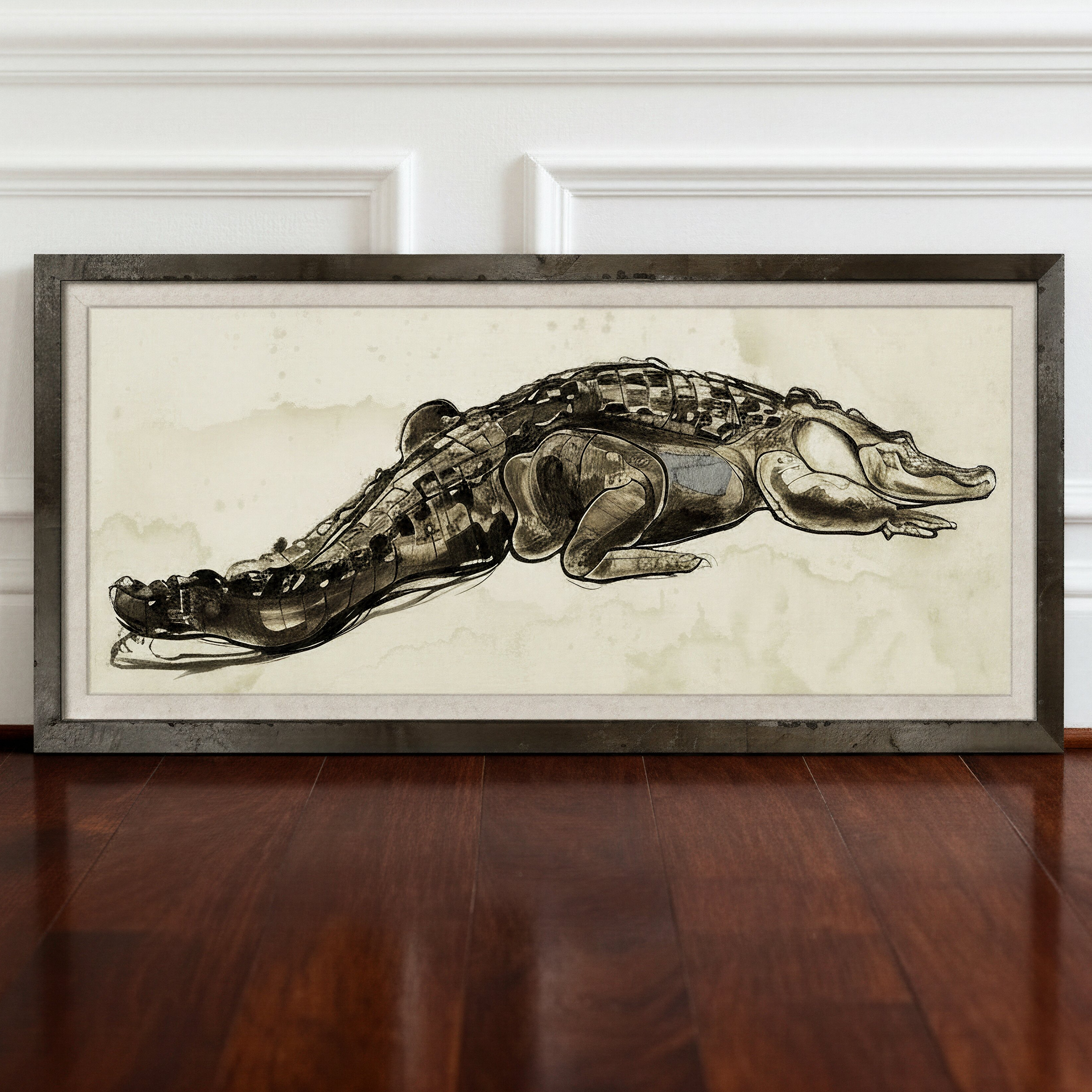 In Repose — ink wash alligator illustration art print