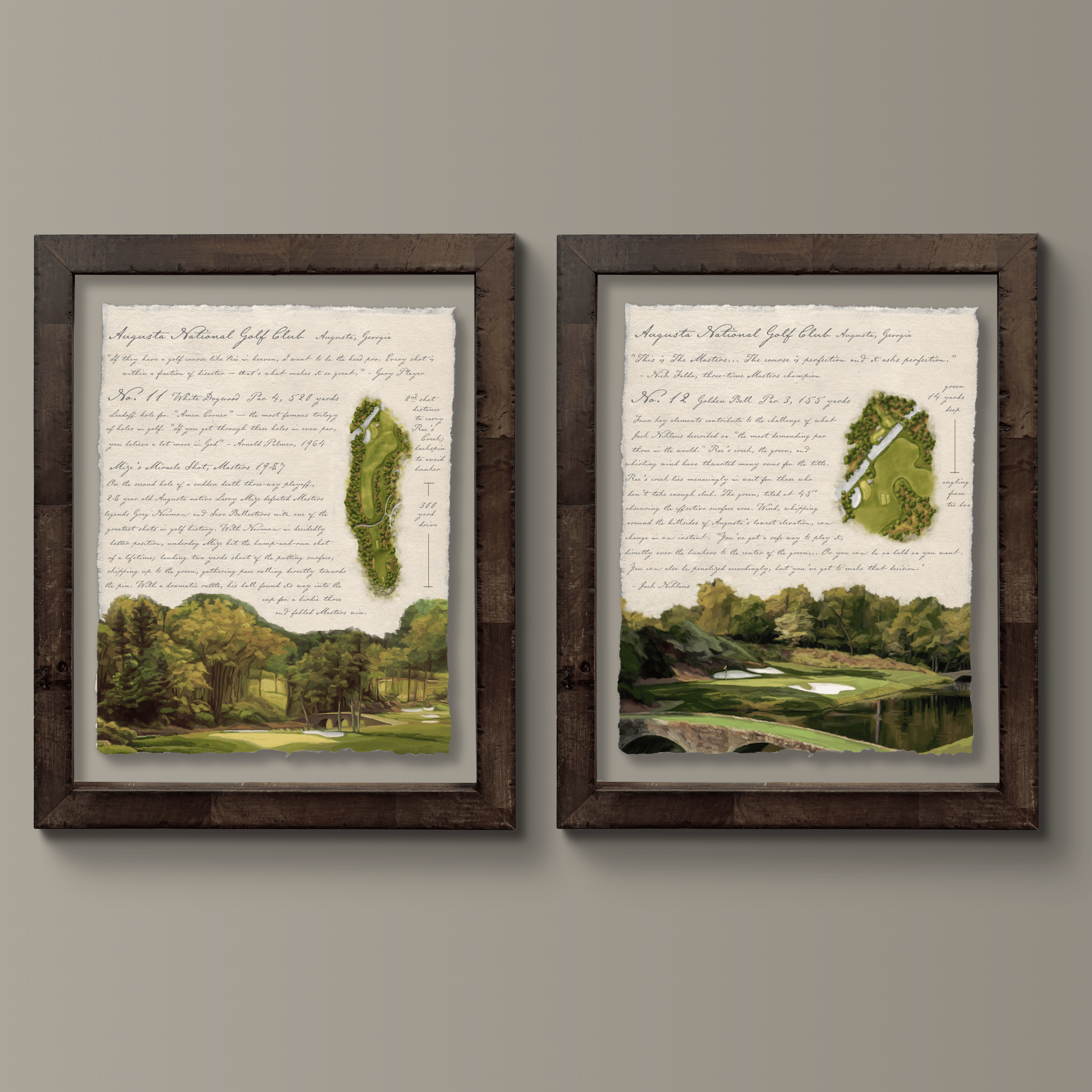 Illustrated Golf Course Studies - Augusta Set of 2