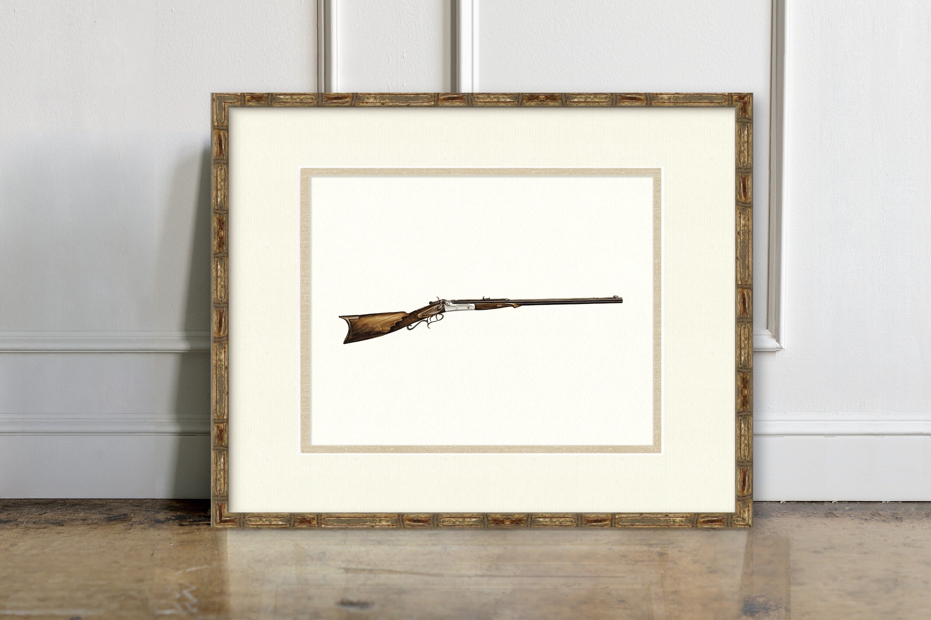 Antique Gun Illustrations - Double-Set Trigger Percussion Rifle