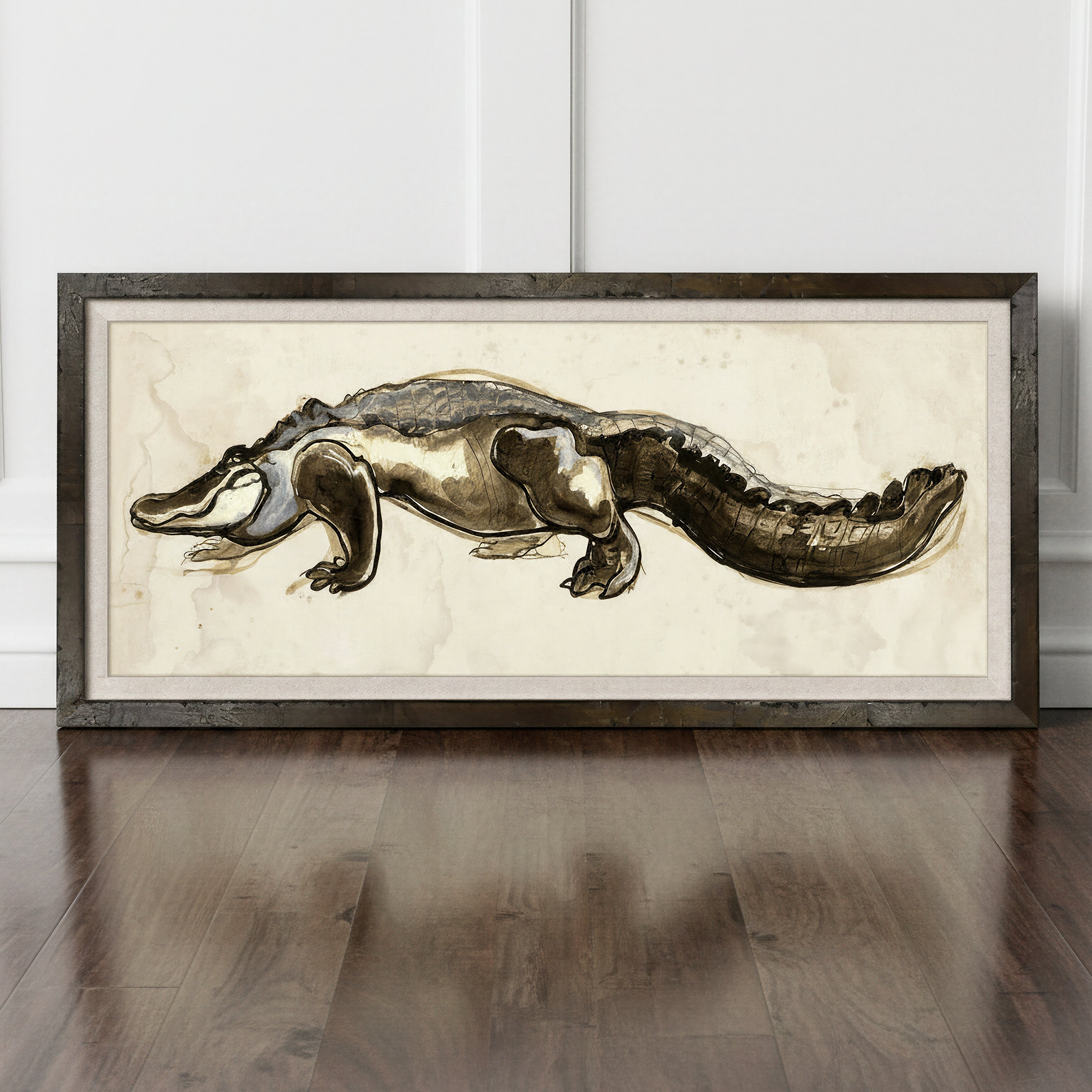 On the Hunt — ink wash alligator illustration art print