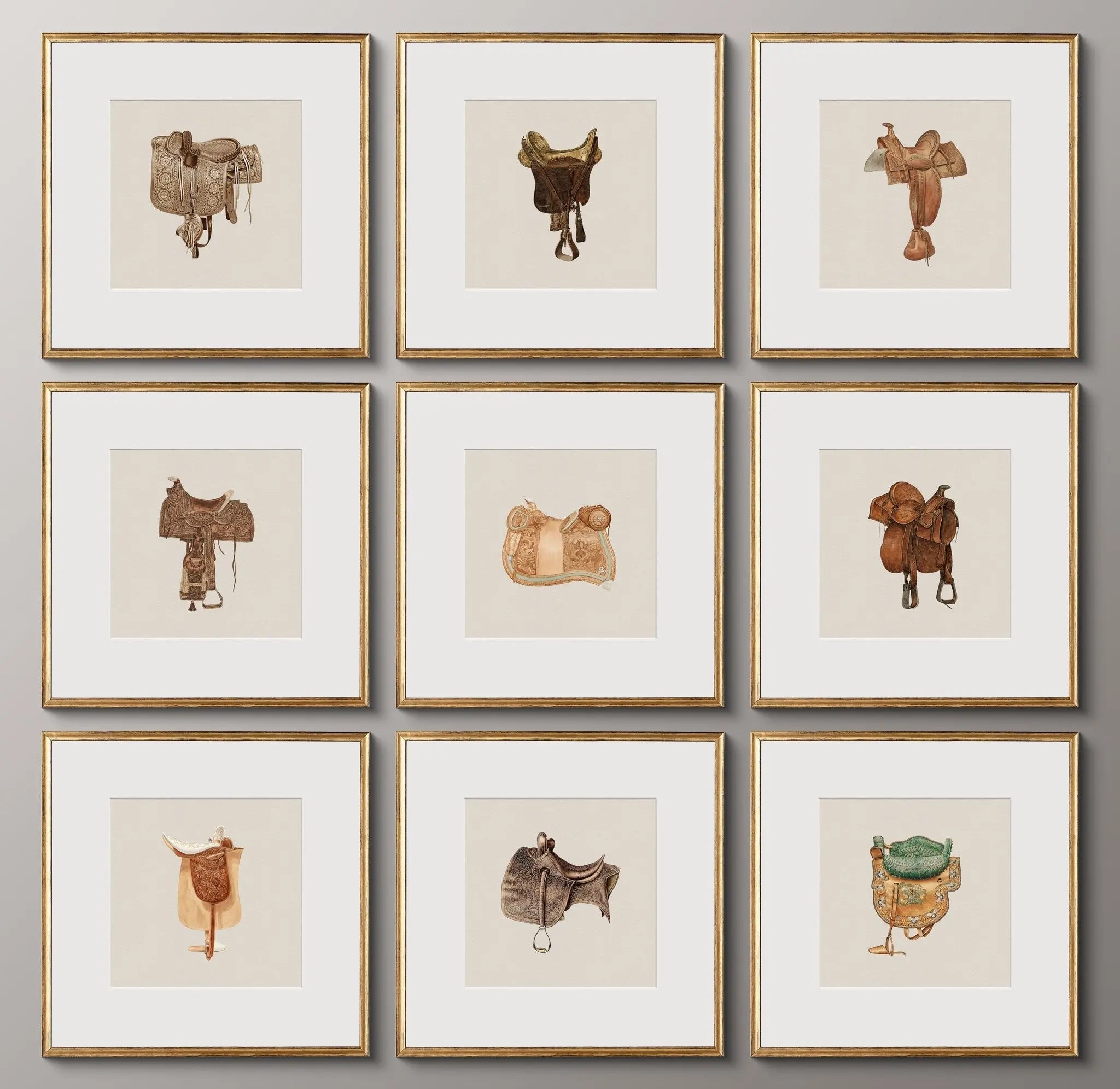 Vintage Equestrian Watercolors: American Saddles - Emblem Atelier